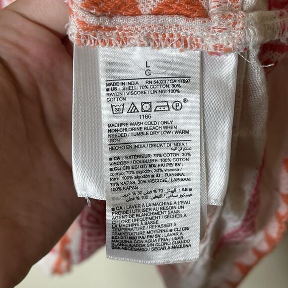 OLD NAVY Pink Orange V Neck Swing Peasant Blouse 100% Cotton Boho Aztec Sz L - Picture 6 of 8